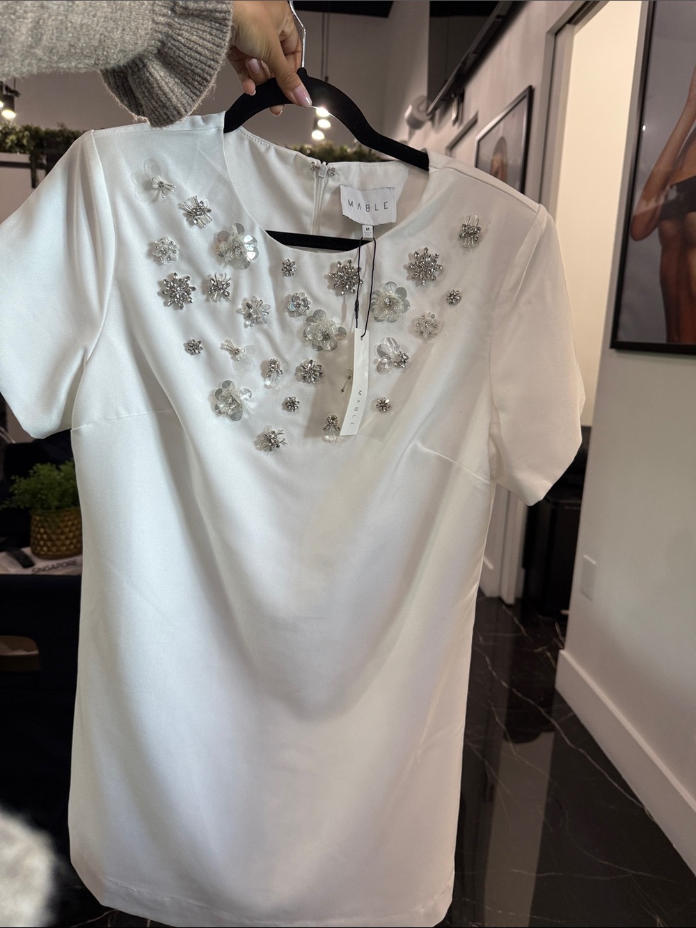 MARBLE White Short Sleeve Embellished Tunic